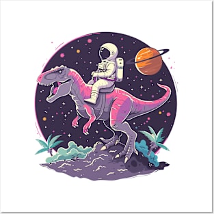 Astronauts riding T-Rex Posters and Art